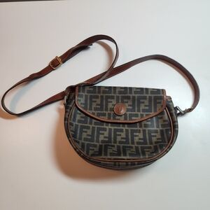 Vintage Fendi Zucca Canvas Leather Half-moon Crossbody Bag